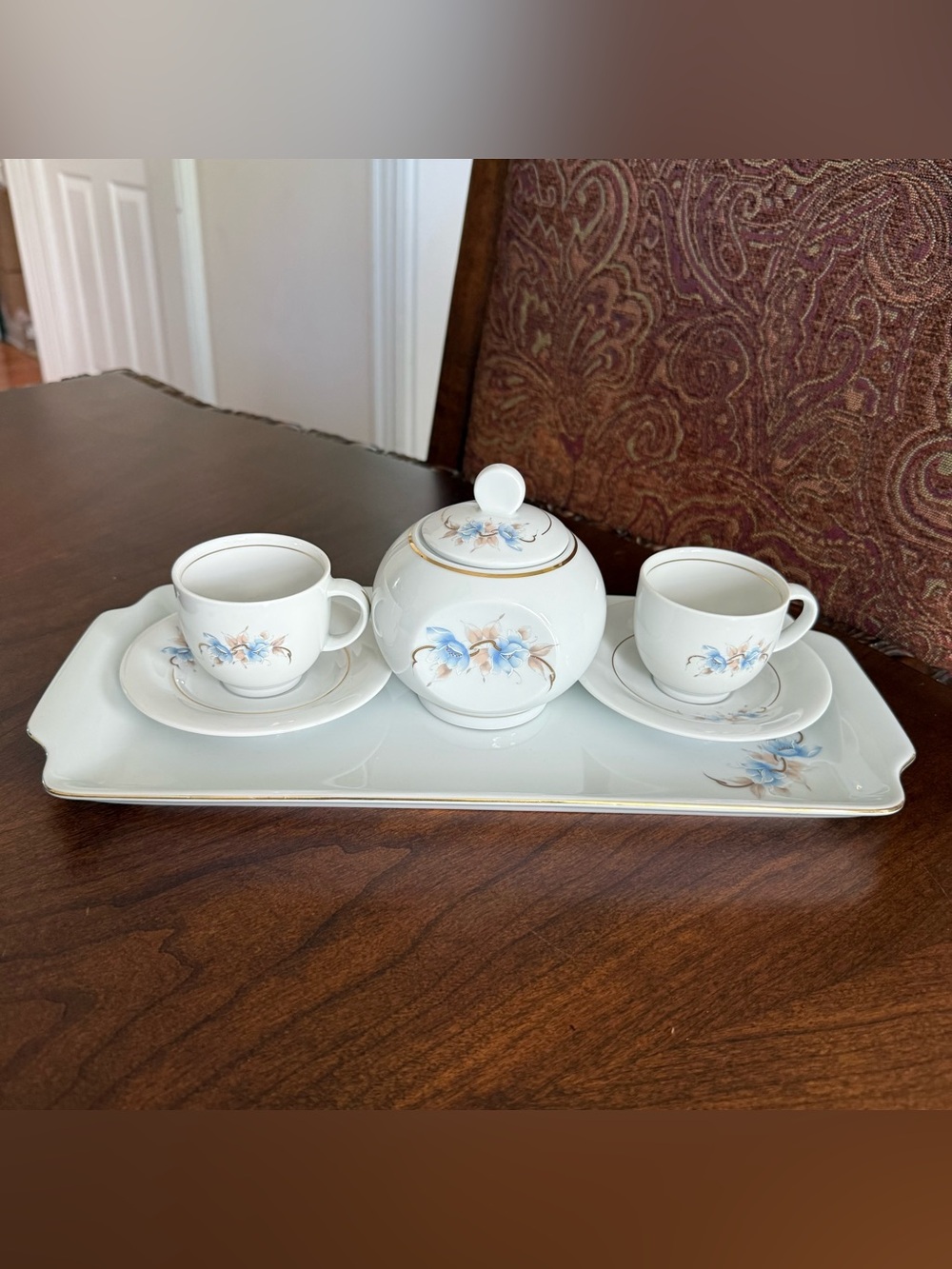 Mitterteich Bavaria Floral Porcelain Tea / Coffee Set for Two w/ Tray Sugar Bowl